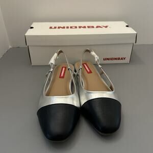 UNIONBAY Women's Cassidy Ballet Flat Sandal Silver/Black New w/ Box 7M